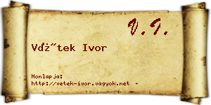Vétek Ivor névjegykártya